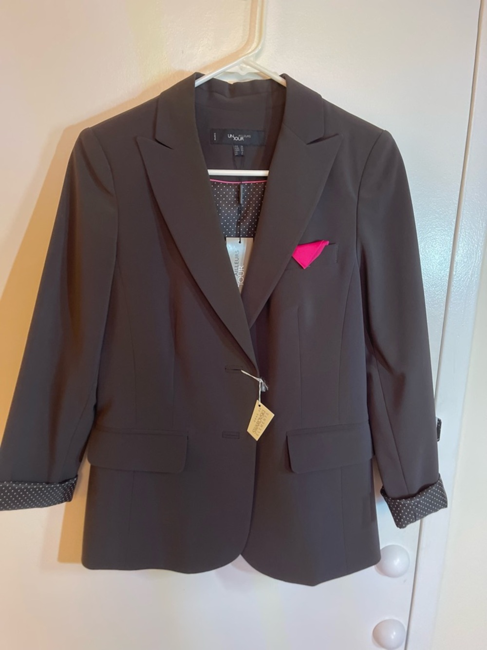 Black Blazer with Hot Pink Pocket Square and Swarovski Elementa